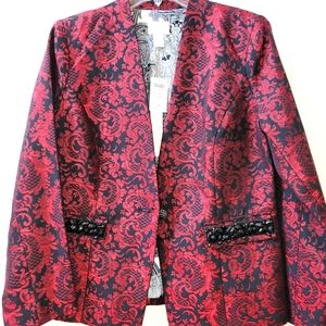 Chico’s Elegant Red Brocade Renaissance Blazer Size 1 (M/8) NWT